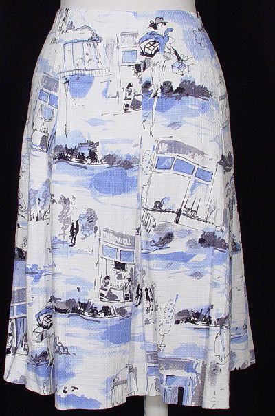 NWT DANA BUCHMAN White Blue Paris Print Pleat Skirt 14