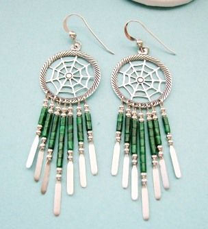 Sterling Silver Dreamcatcher Malachite Dangle Earrings