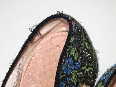 Daniel Green Black Floral Brocade Smoking Slippers 7 5 B Metallic Gold