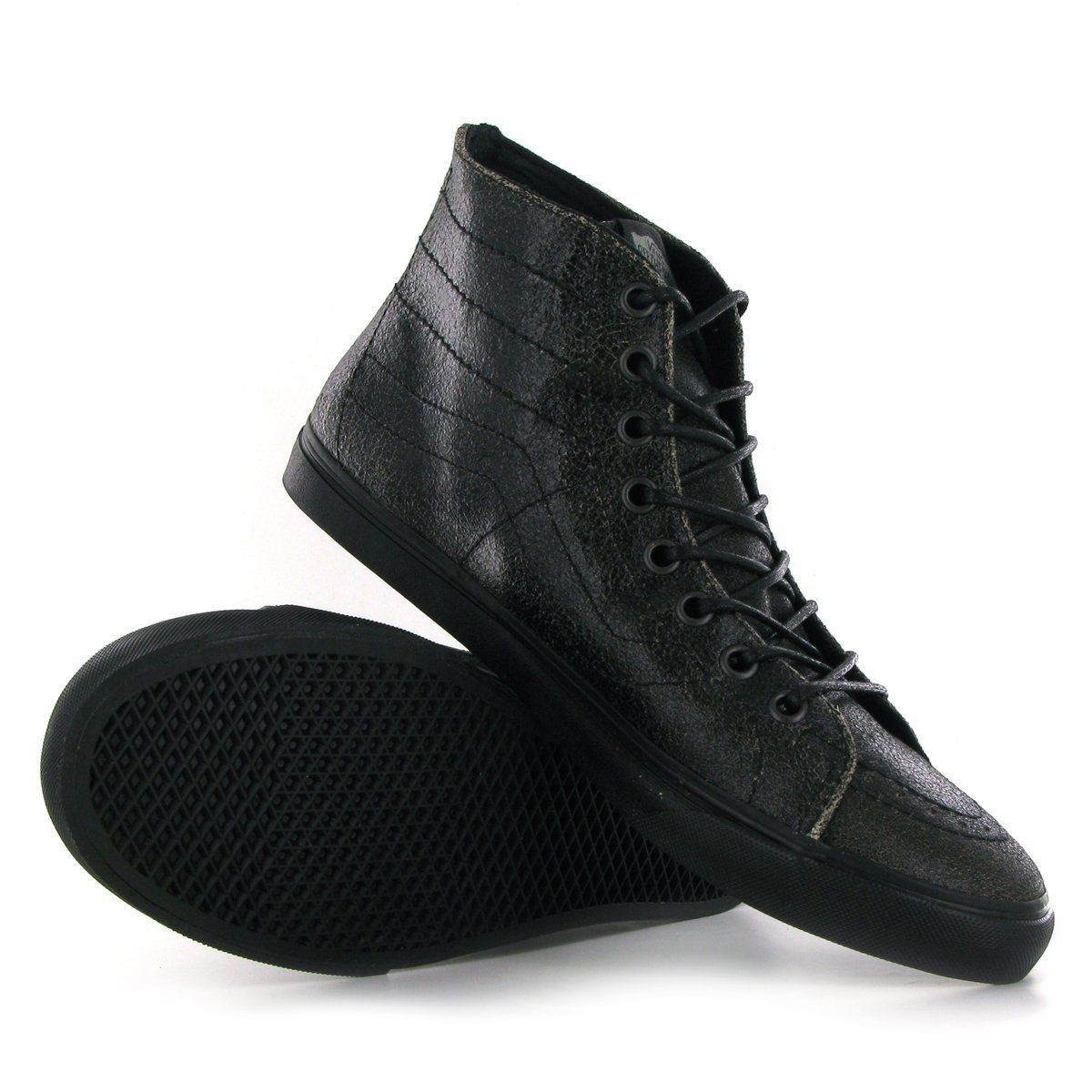 Authentic Vans Sk8 Hi D Lo Cracked Leather Black Womens Skate Shoe
