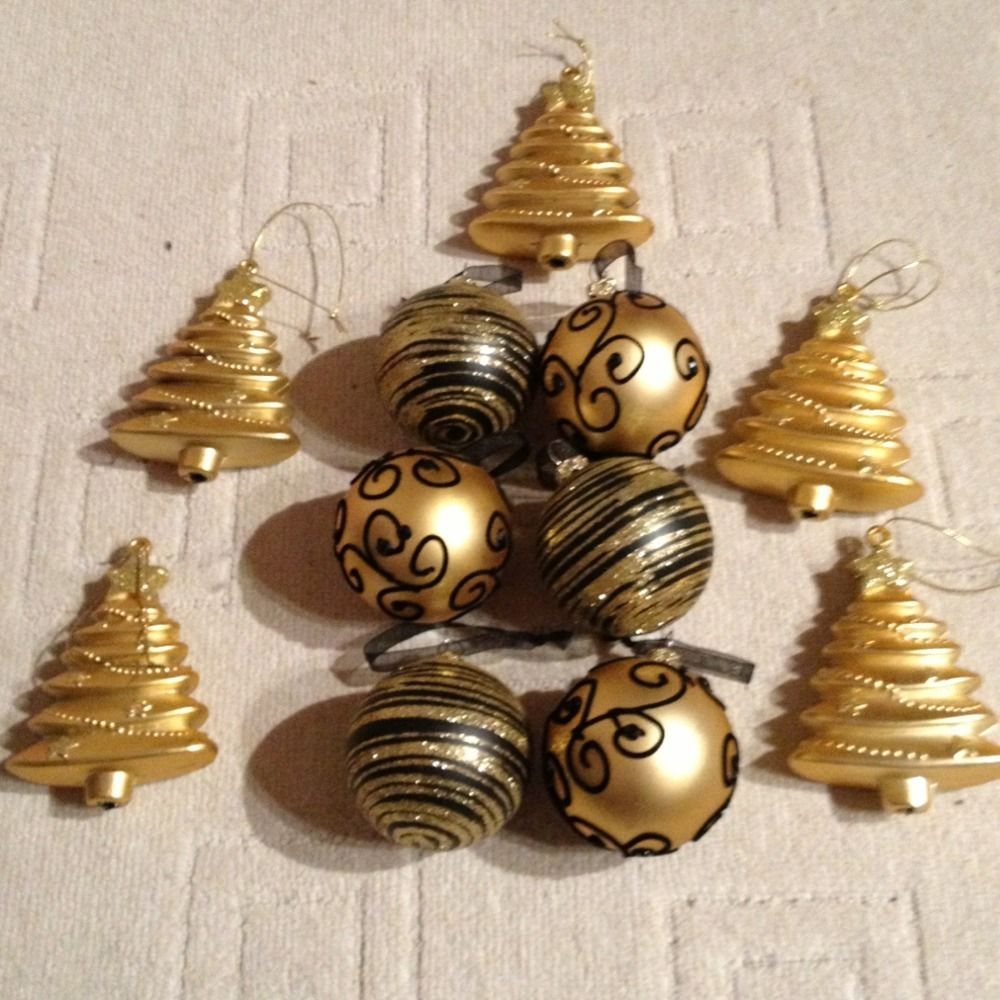 Selection Of Gold And Black gold Christmas Bauble Tree Decorations