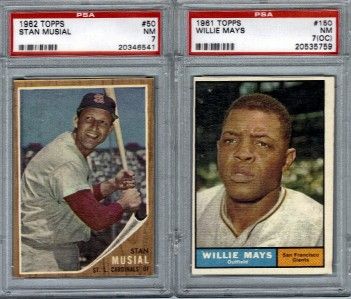 HUGE VINTAGE HOF GRADED LOT (11) ALL PSA 7 MAYS, MUSIAL, HODGES, JOYCE