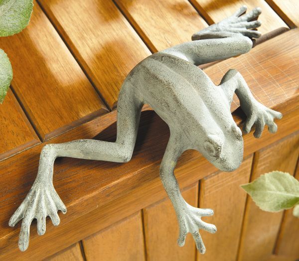 description curious frog shelf sitter decorative accent hand finished