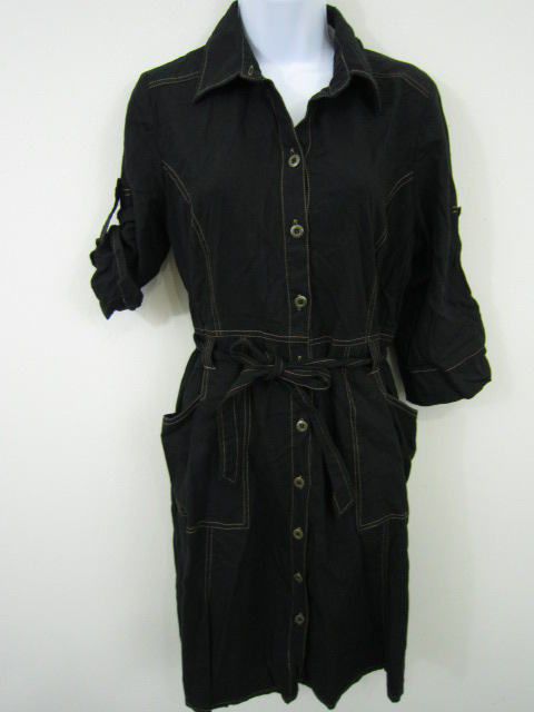 Misses 10 White Stag Black Linen Pockets Shirt Dress