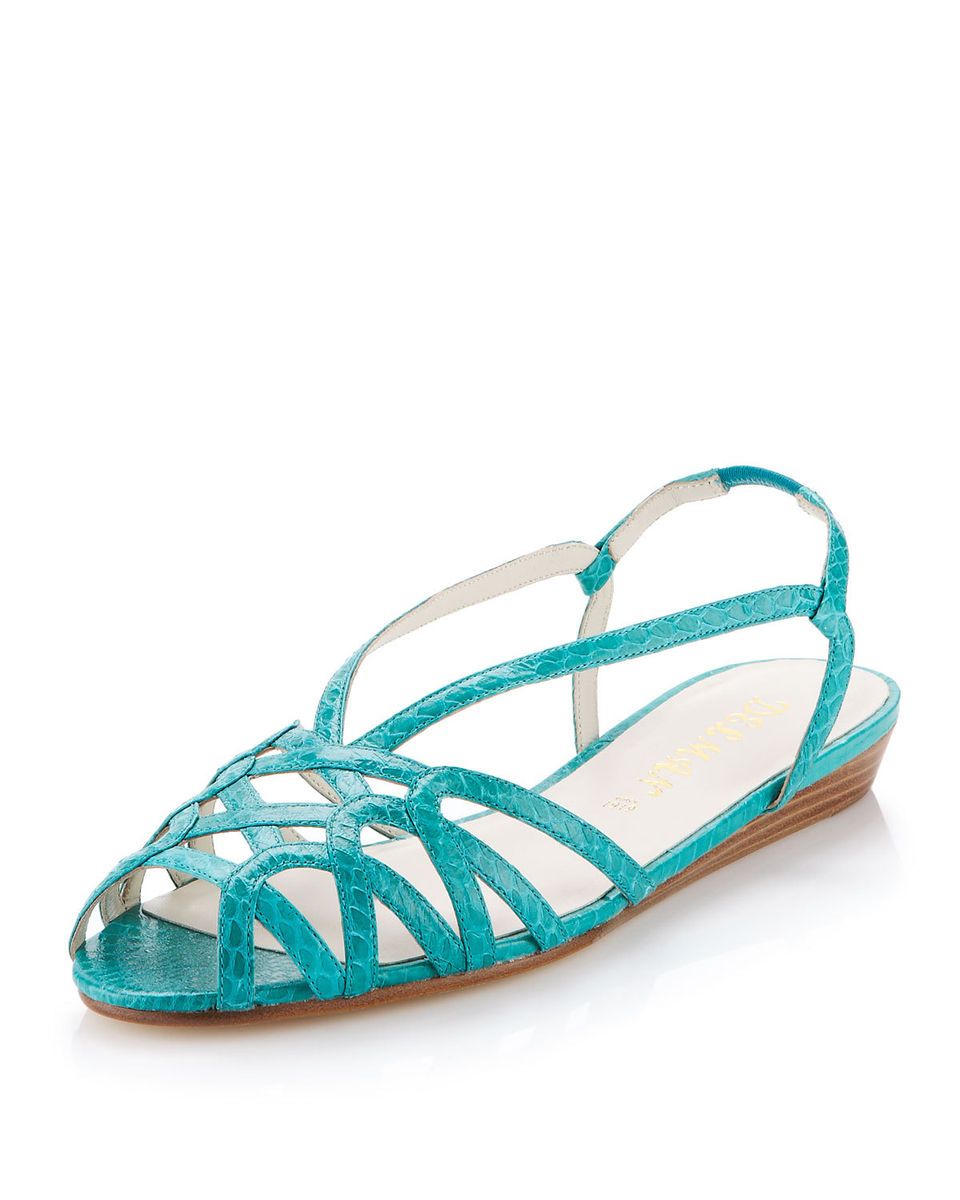  Delman Billy Snakeskin Sandal Aqua