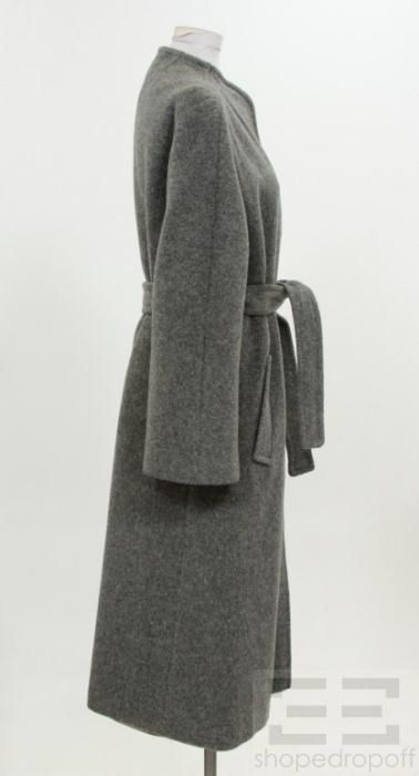 David Green Grey Button Front Belted Full Length Coat