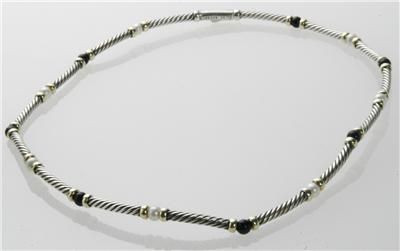 David Yurman 14k 925 15 Petite Hampton Onyx Pearl Necklace