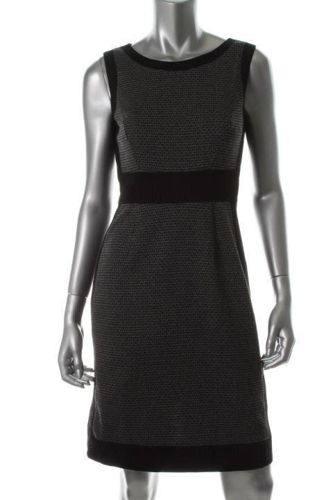 Tahari by ASL New Darlene Gray Printed Sheath Wear to Work Dress