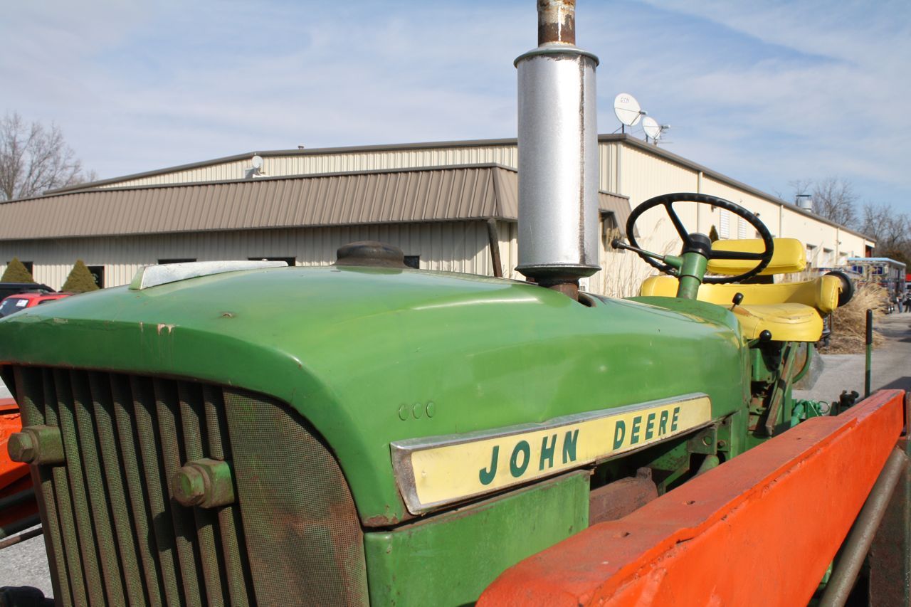 1962 John Deere 2010 Model Tractor New Idea Bucket, Brush Mower Post