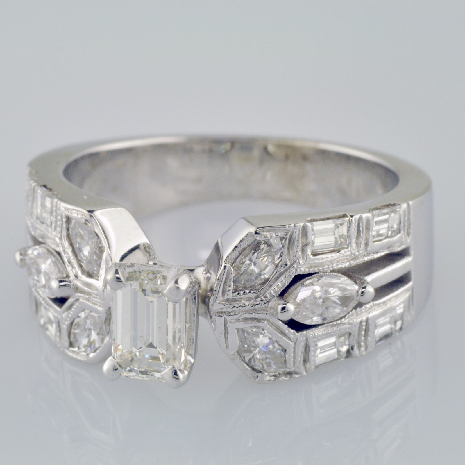 Diamond Engagement Ring with 1 97 Carat Emerald Cut in 14k White Gold