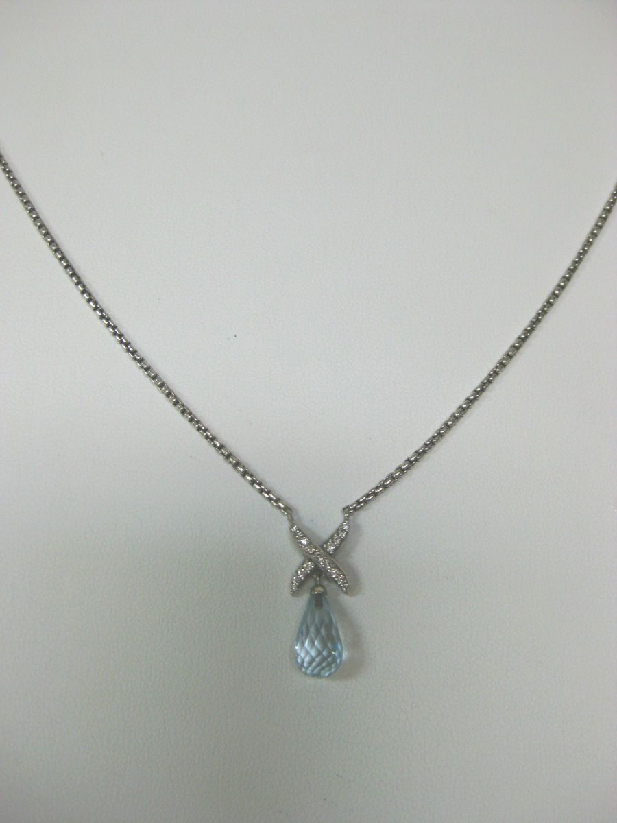David Yurman 925 Diamond Aquamarine Teardrop Necklace 16