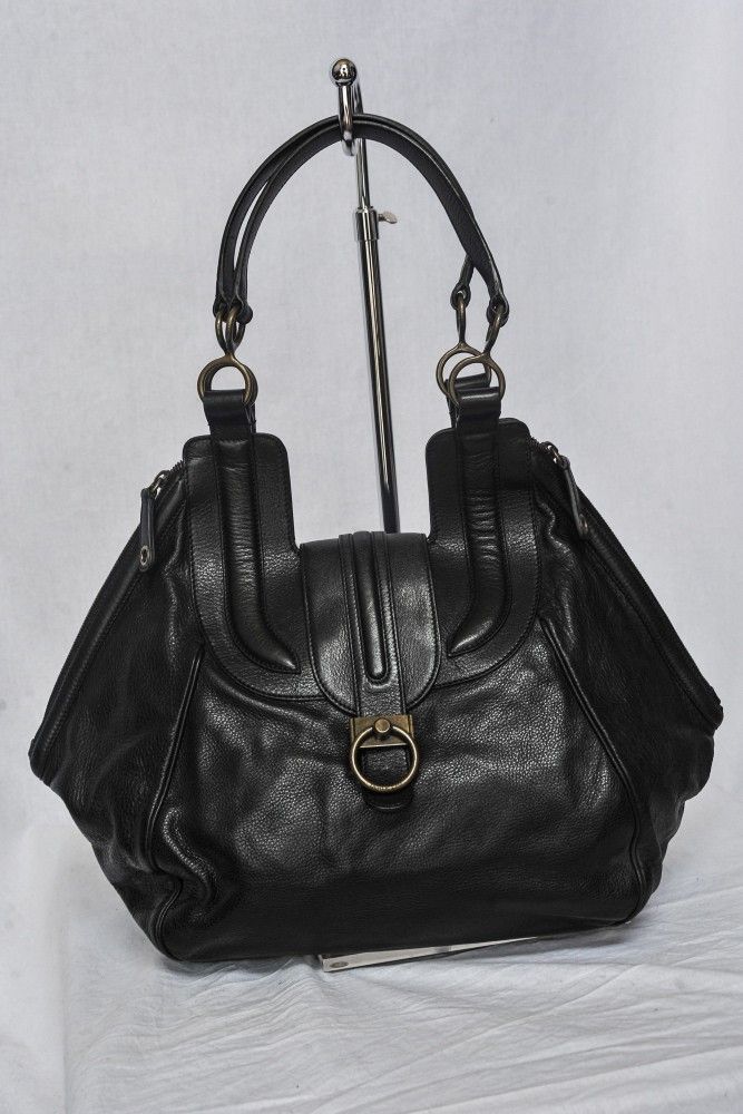 Derek Lam Guinevere Saddle Grande Black Leather Purse Bag Handbag New