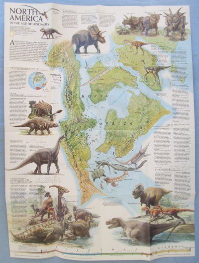 North America Age of Dinosaurs Map 1993 National Geographic Poster on ...