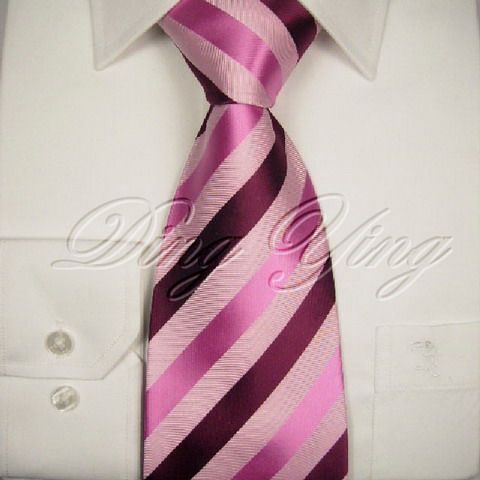 DENG YING New Striped Burgundy Pink Jacquard Woven Mens 100% Silk Ties