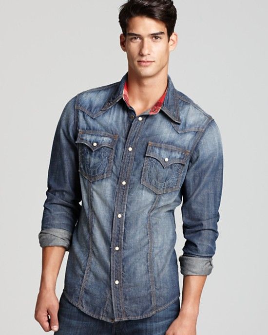 True Religion Mens Rocky Western Denim Shirt in Tacoma