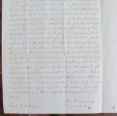 Important 1850s Presidential Election Letters Slavery Question