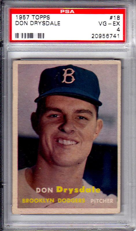 1957 Topps Don Drysdale # 18 RC ROOKIE L.A. Dodgers VG EX PSA 4 HOF