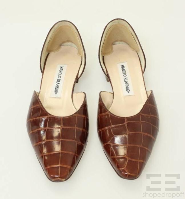 Manolo Blahnik Brown Alligator DOrsay Flats Size 36 5