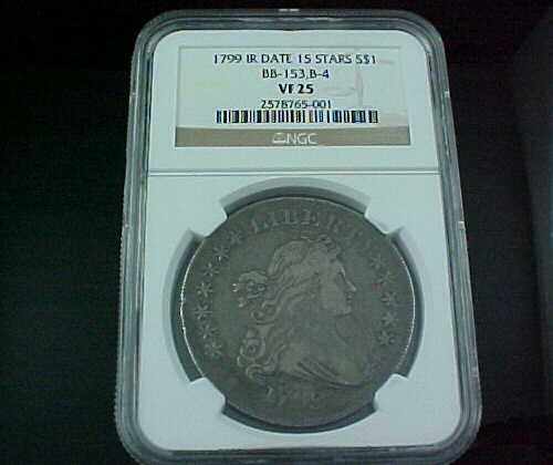 1799 Silver $1 NGC VF 25 Irregular Date 15 Stars Draped Bust Dollar BB