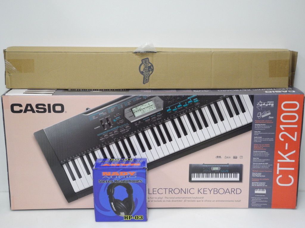 Casio CTK 2100 61 Key Digital Keyboard w Stand Headphones Bundle