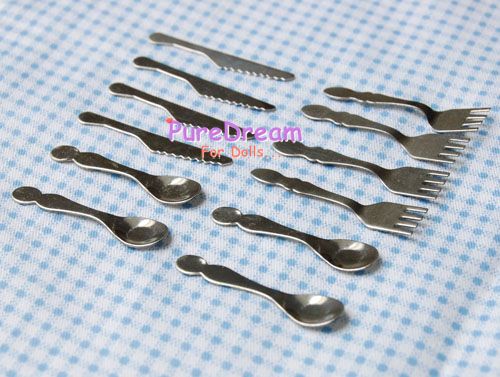Metal Miniatures Dining Cutlery Knif Fork 12pc DM005