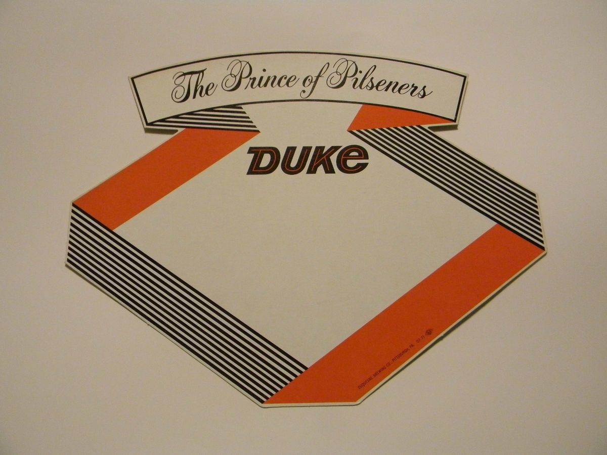 OLD DUQUESNE DUKE BEER THE PRINCE OF PILSENERS CARDBOARD SIGN