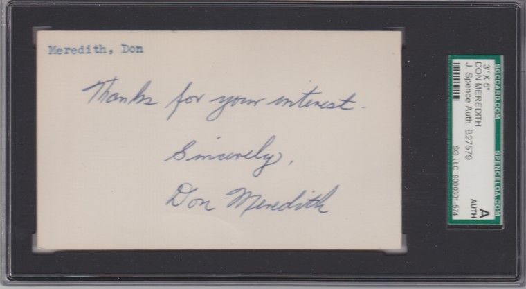 celebrity don meredith item index card jsa certification # b27579