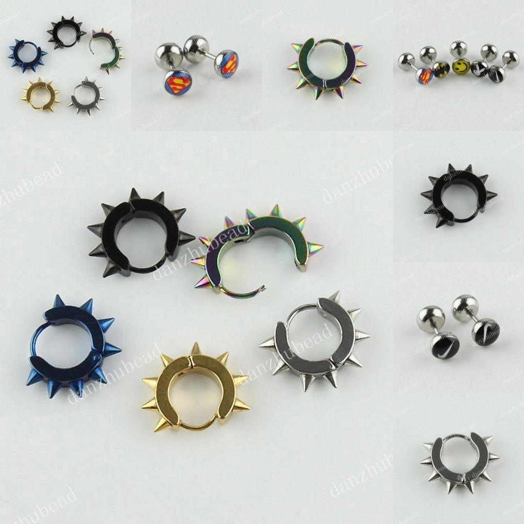  Steel Punk Rock Cool Supermen Spike Hoop Earrings Ear Stud