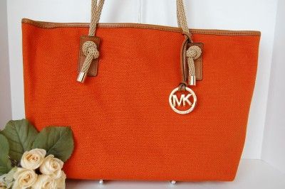  Kors Tangerine Orange Marina Large Canvas East West Tote Handbag