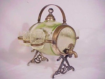 RARE Antique Vaseline Glass Barrel Drink Dispenser Vintage Shot