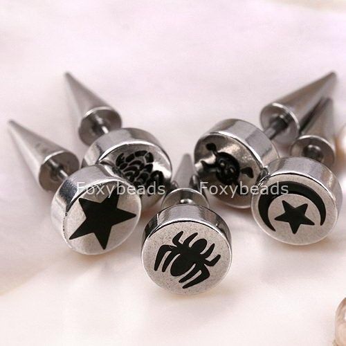 5pcs Cool Stainless Steel Mens Spike Earring Stud Lots