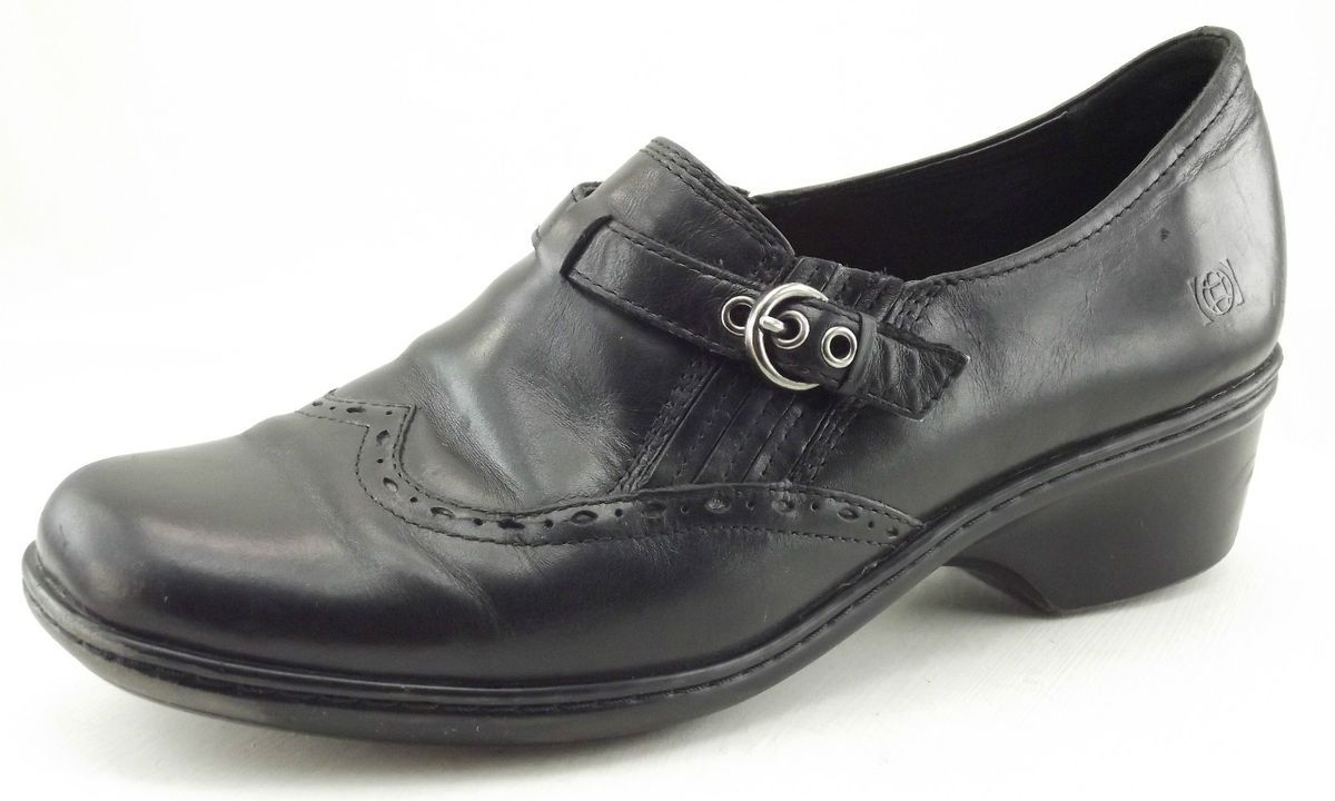 Earth Origins Carma Black Leather Buckled Wingtip Clogs Women Size 9