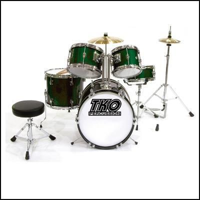 Quality 5 Piece Junior Kids Drum Kit Set Green New