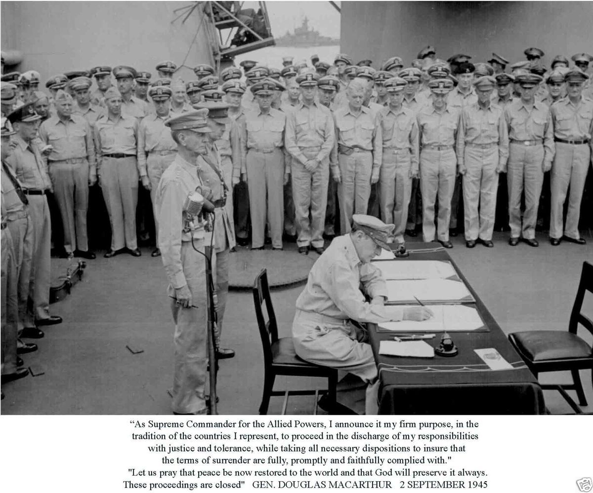 Gen Douglas MacArthur 45 Surrender Speech Photo B