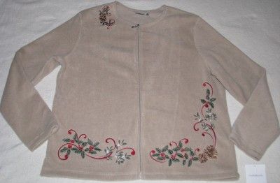 New Croft Barrow Womens Embroidered Fleece Cardigan Size XL 16 18