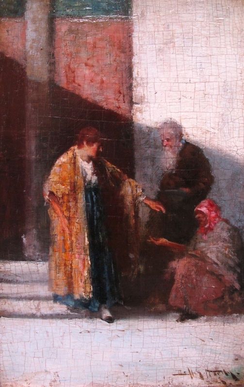 Dudley Hardy R B A 1867 1922 Signed Oil on Panel The Beggars Fine