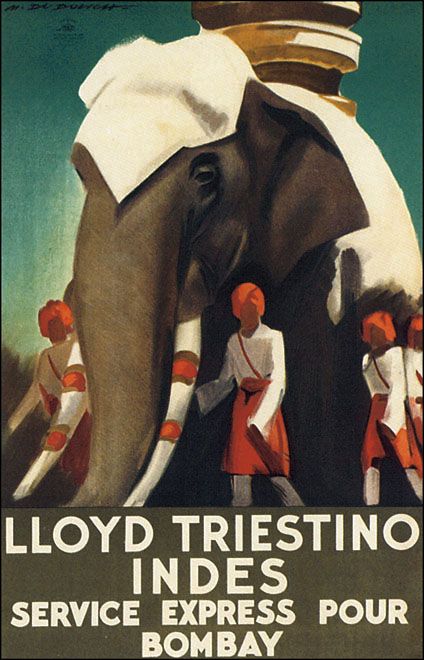 INDIA BOMBAY POSTER ELEPHANT TRIESTINO TRAVEL TOURISM VINTAGE POSTER