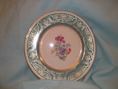 Vintage Edgerton E219 505 10 Plate Aqua Ornate Gold Purple Pink Blue