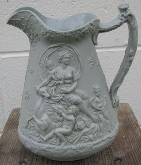 Edward Walley Walea Pottery Parian Pitcher with Diana The Huntress