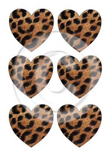 Leopard Print Hearts x 6 Edible Rice Paper Cake Topper