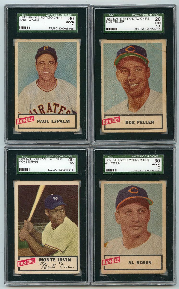 1954 Dan Dee 4 cd SGC lot w/ Bob Feller   Monte Irvin   Al Rosen