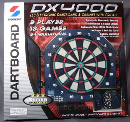DX4000 Sportcraft LCD Electronic Dart Board & Cabinet with Cricket_New