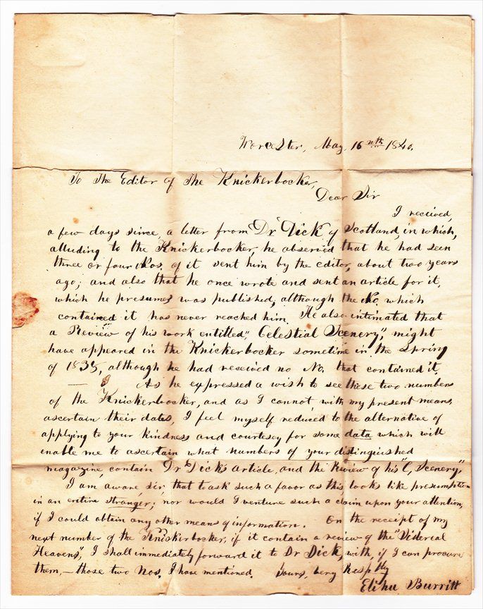 Worcester MA to New York NY 1840 Stampless Cover Letter