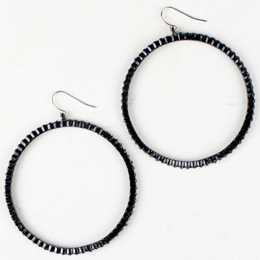  Fashion Black Big Metal Circle Round Design Statement Earrings
