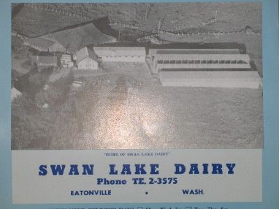 1957 Swan Lake Dairy Calendar Eatonville Washington