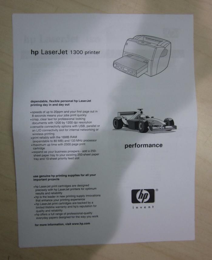 HP LaserJet 1300 Laser Printer Q1335A No Toner
