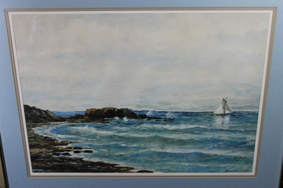 Antique Edmund Darch Lewis Rhode Island Narragansett Bay Watercolor