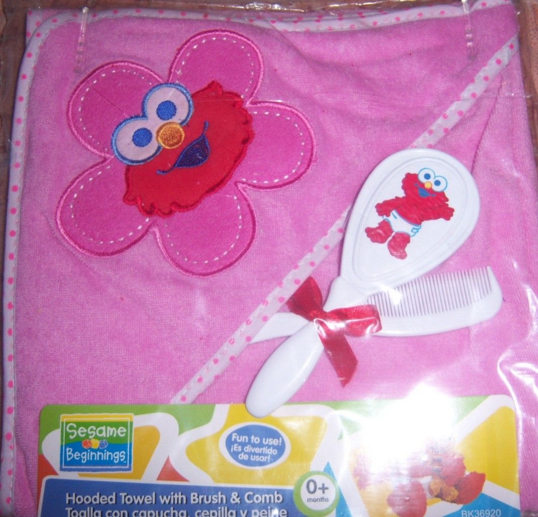 New Sesame Street Hooded Towel with Brush Comb Elmo Cookie Monster Big