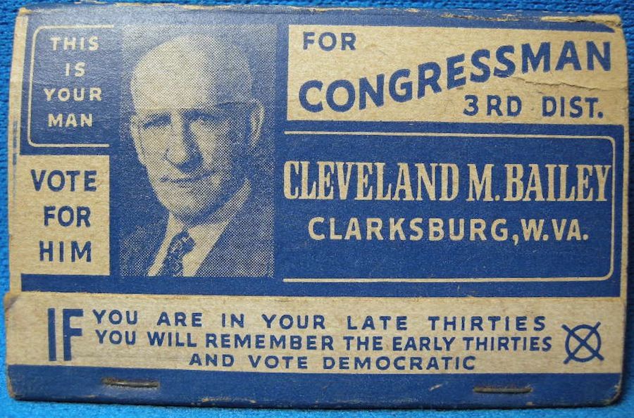  WV Cleve Bailey for Congress C 1948 w C Marland Matches Norsv