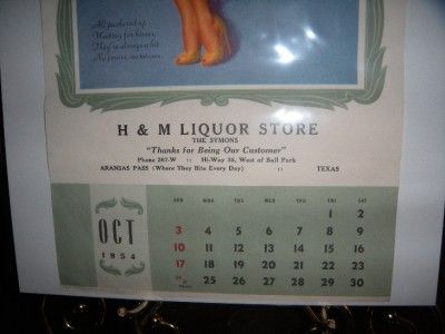 Vintage Earl Moran October 1954 Pinup Calendar Page